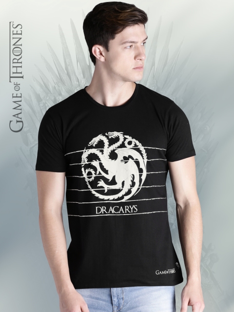 

Game of Thrones by Kook N Keech Men Black Printed Round Neck T-shirt