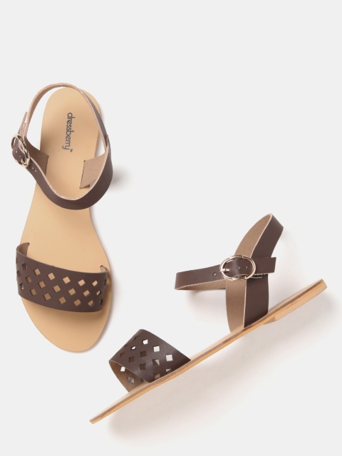 

DressBerry Women Coffee Brown Cut-Out Open Toe Flats