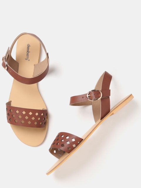 

DressBerry Women Brown Cut-Out Open Toe Flats