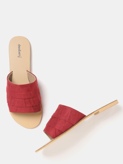 

DressBerry Women Red Solid Synthetic Open Toe Flats