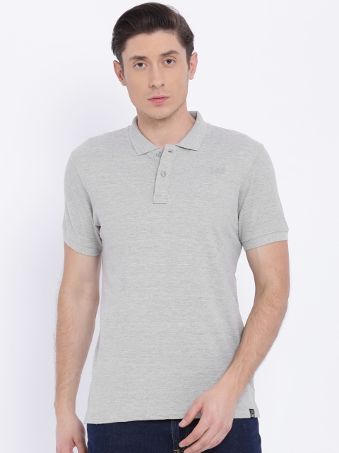 

Lee Men Grey Melange Solid Polo Collar T-shirt