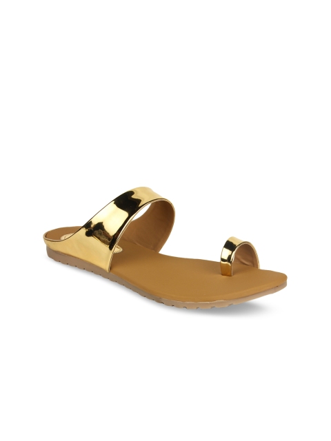 

Shoetopia Women Gold-Toned Solid Synthetic One Toe Flats