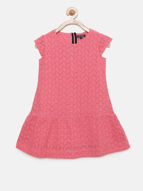 

Tommy Hilfiger Girls Pink Self Design A-Line Dress