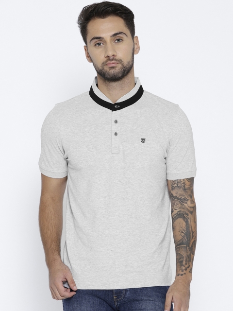 

Wrangler Men Grey Melange Solid Mandarin Collar T-shirt