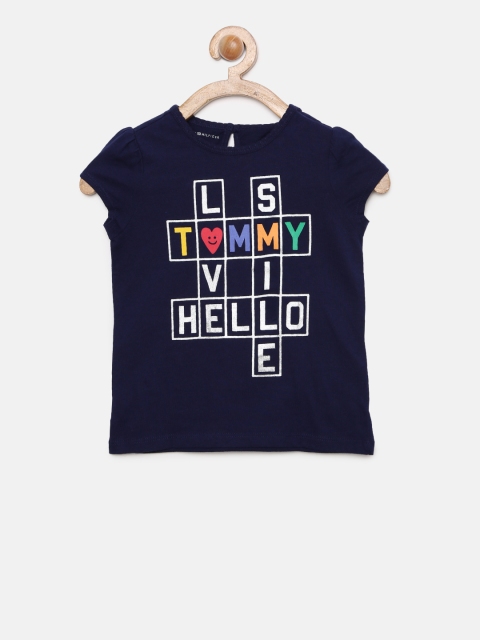 

Tommy Hilfiger Girls Navy Blue Printed Round Neck T-shirt