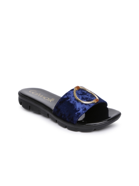 

Catwalk Women Blue Solid Velvet Open Toe Flats