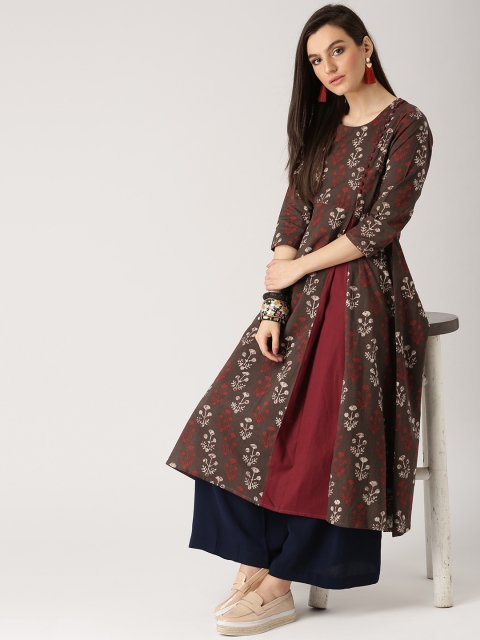 

Libas Women Brown & Maroon Printed A-Line Kurta