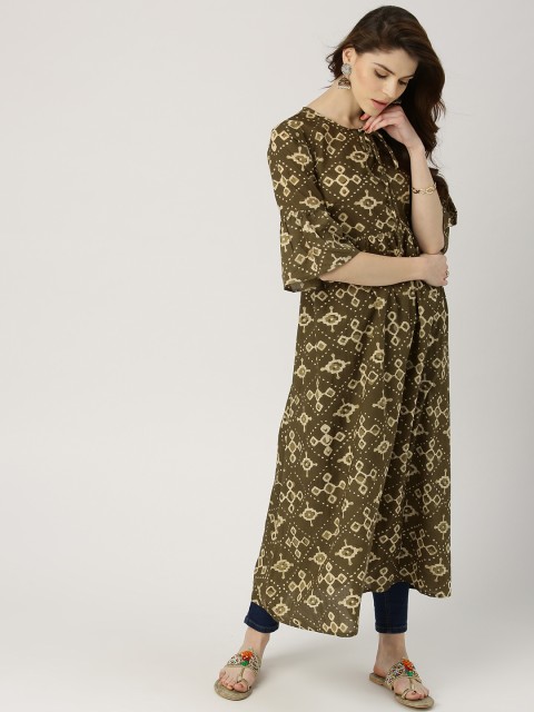 

Libas Women Olive Green & Beige Printed A-Line Kurta
