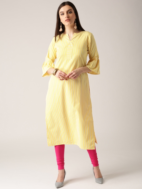 

Libas Women Yellow & White Striped Straight Kurta with Bell Sleeves