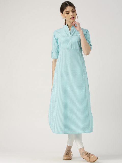 

Libas Women Blue & White Striped Straight Kurta