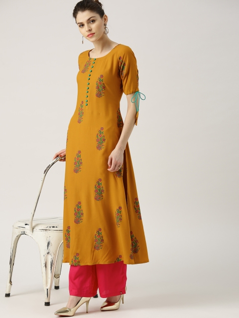 

Libas Women Mustard Yellow Printed A-Line Kurta