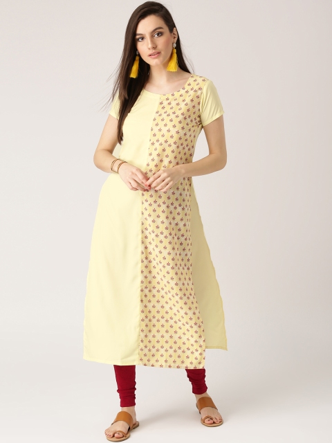 

Libas Women Yellow Crepe Printed Straight Kurta