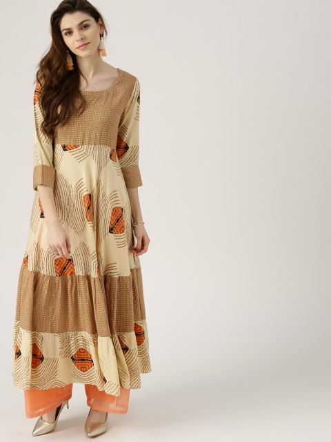 

Libas Women Beige & Brown Printed Anarkali Kurta