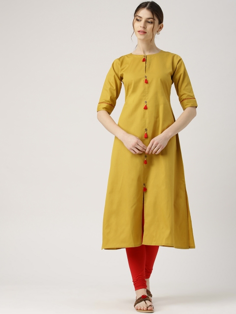 

Libas Women Mustard Yellow Solid A-Line Kurta