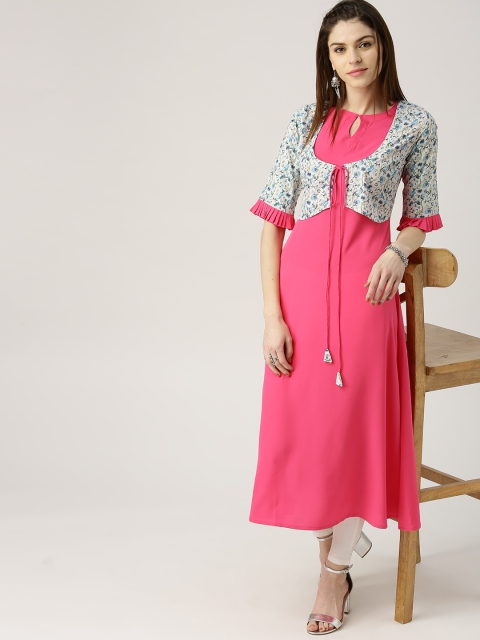 

Libas Women Pink Solid A-Line Kurta with Attached Ethnic Jacket
