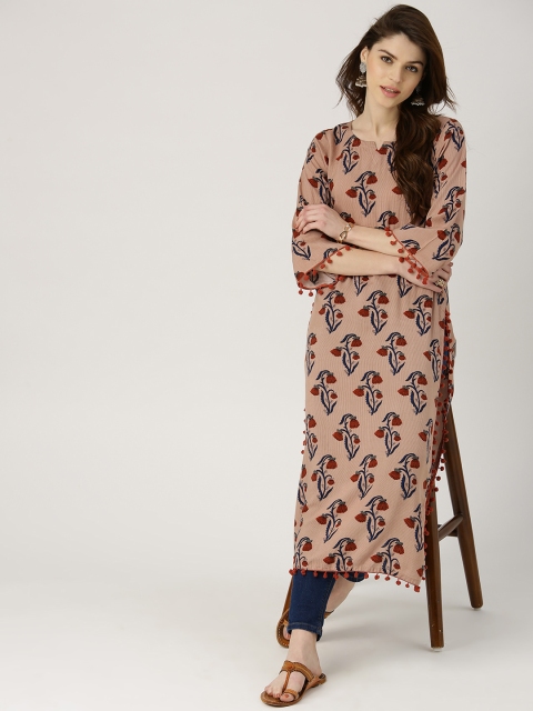 

Libas Women Dusty Pink & Navy Printed Straight Kurta