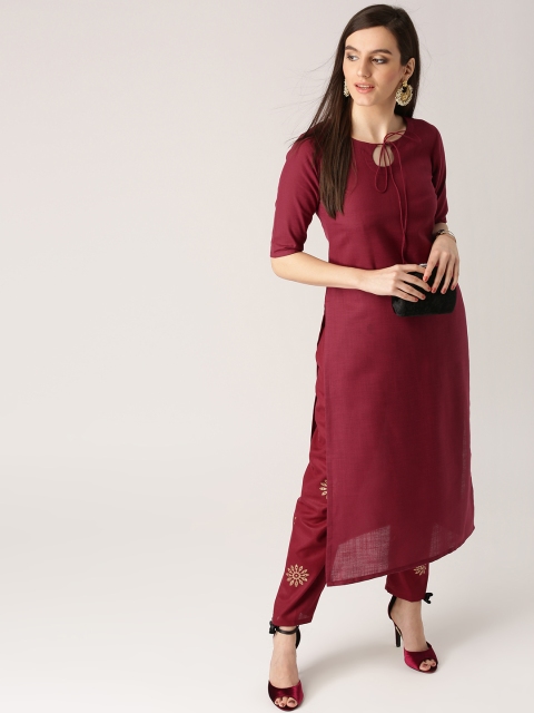 

Libas Women Maroon Solid Kurta with Printed Trousers