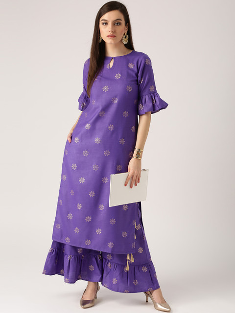 

Libas Women Purple Printed Kurta with Palazzos