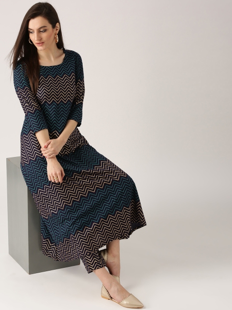 

Libas Women Navy & Green Printed Kurta with Trousers, Navy blue