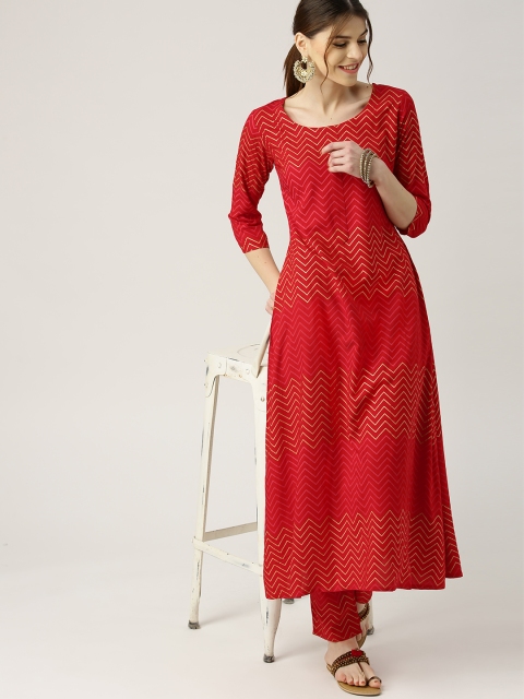 

Libas Women Red & Golden Printed Kurta with Trousers