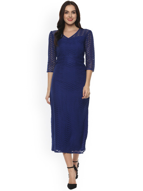 

WoowZerz Women Blue Self-Design Midi Dress