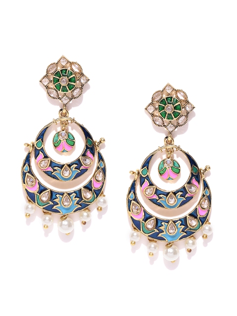 

YouBella Blue & Gold-Toned Crescent Shaped Chandbalis
