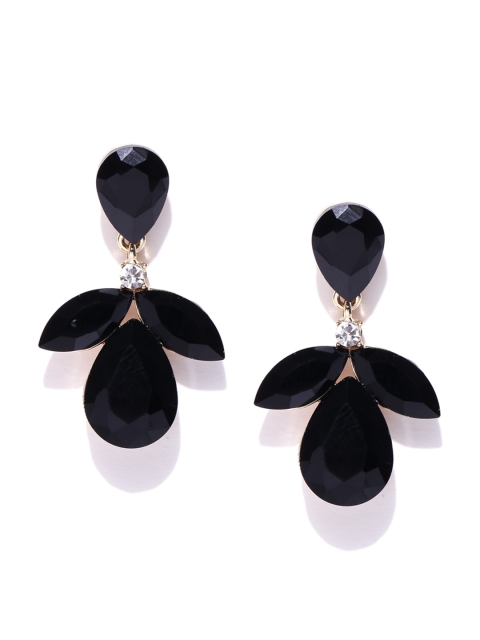

YouBella Black Gold-Plated Teardrop Shaped Drop Earrings