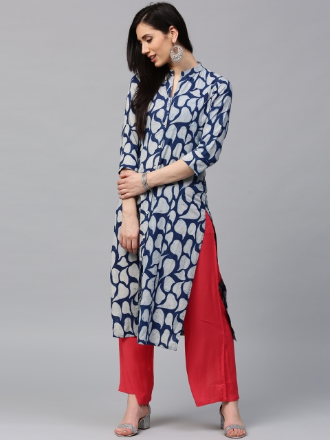 

Jaipur Kurti Women Blue Printed Straight Kurta