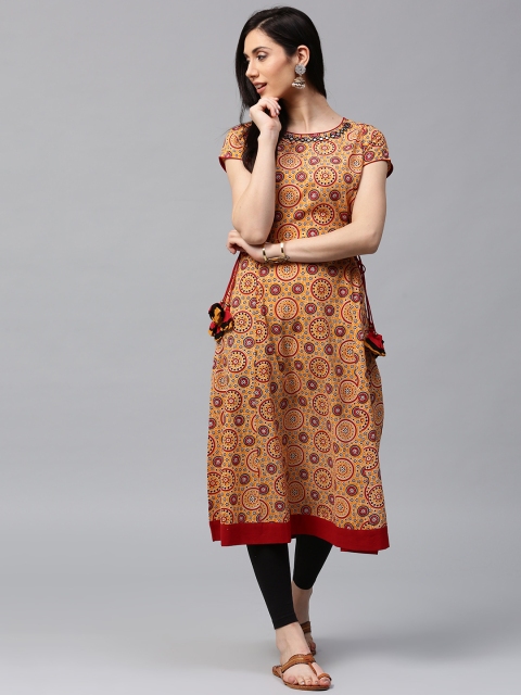 

Jaipur Kurti Women Mustard Yellow & Red Printed A-Line Kurta
