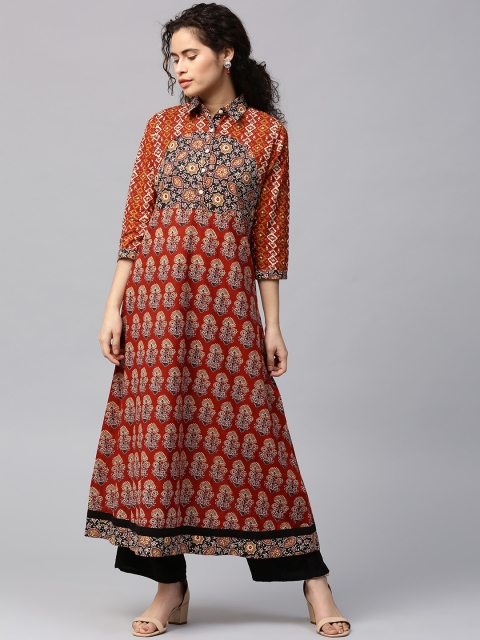 

Jaipur Kurti Women Rust Orange & Black Printed A-Line Kurta