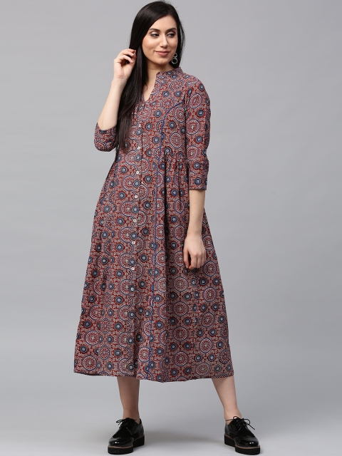 

Jaipur Kurti Women Maroon & Blue Printed A-Line Midi Dress