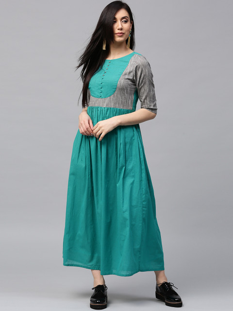 

Jaipur Kurti Women Green Striped A-Line Maxi Dress