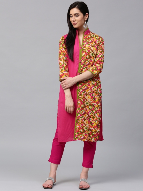 

Jaipur Kurti Women Pink & Green Printed Kurta with Trousers