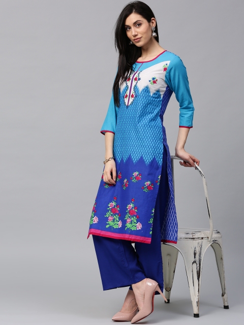 

Jaipur Kurti Women Blue & White Printed Kurta with Palazzos