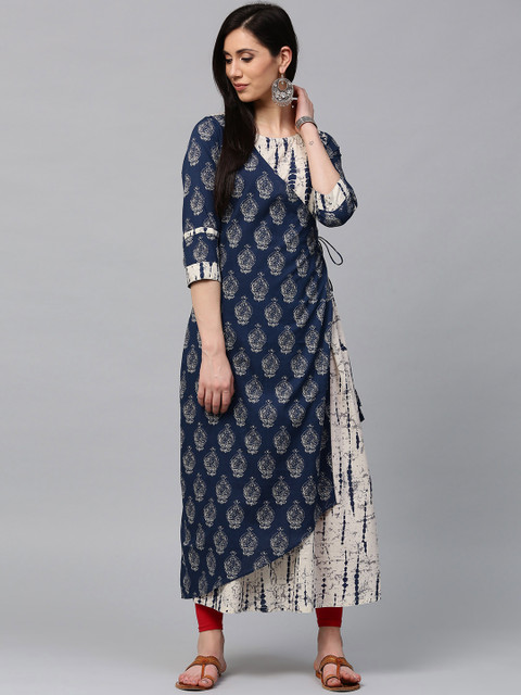 

Jaipur Kurti Women Blue & Off-White Printed A-Line Kurta