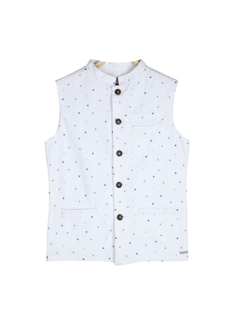 

Gini and Jony Boys White Printed Open Front Jacket
