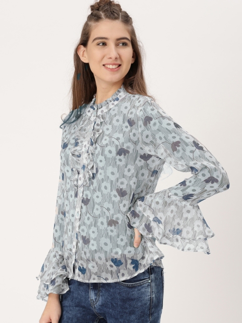 

DressBerry Women Blue Printed Shirt Style Top