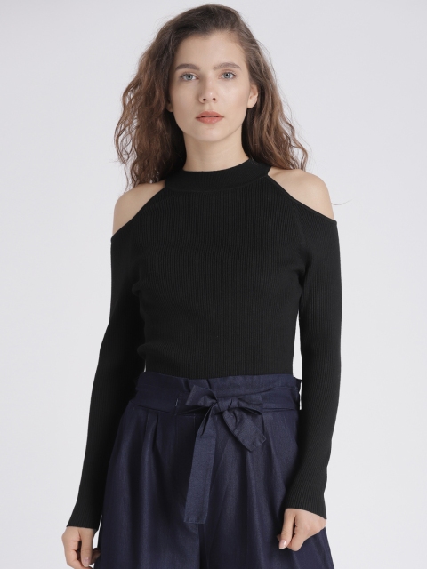 

Splash Women Black Solid Cold-Shoulder Top