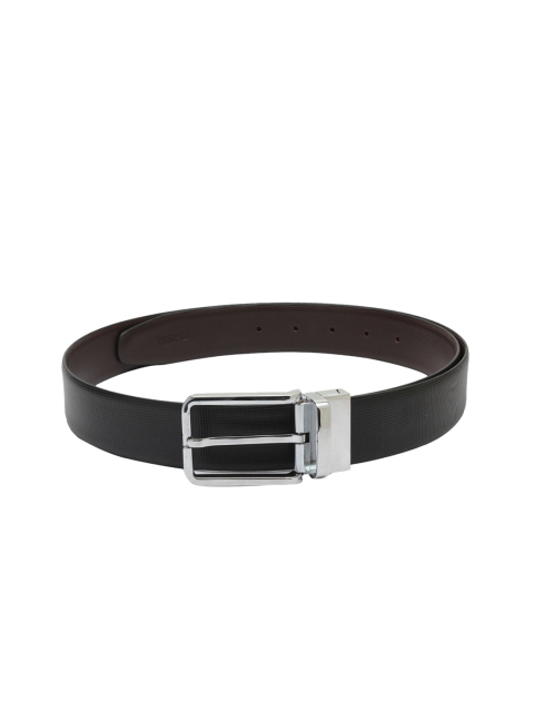 

CRUSSET Men Black & Brown Textured Leather Belt