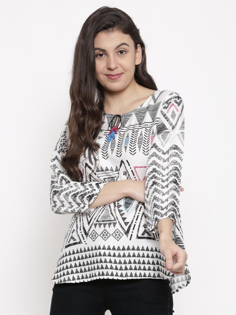 

Global Desi Women White & Black Printed Top