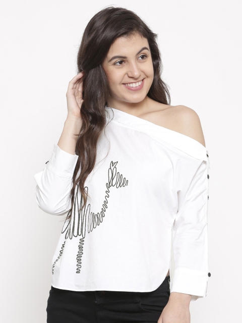 

Global Desi Women White Printed Top