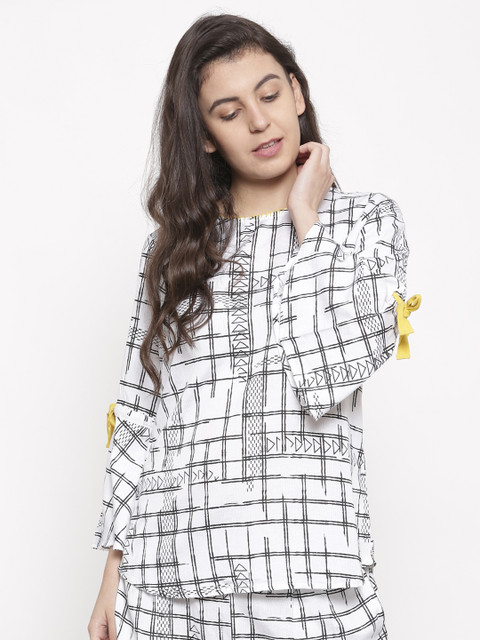 

Global Desi Women White & Black Printed Top