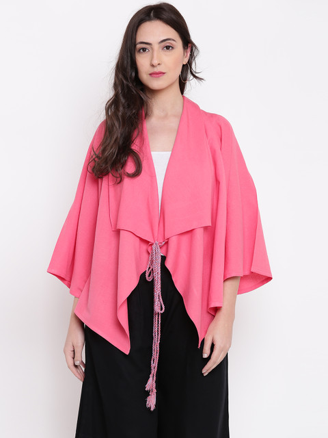 

Global Desi Pink Solid Tie-Up Shrug