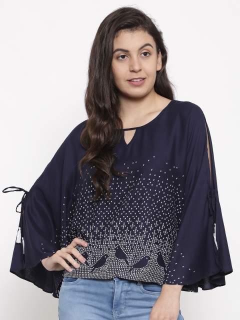 

Global Desi Women Navy Blue Printed Kaftan Top