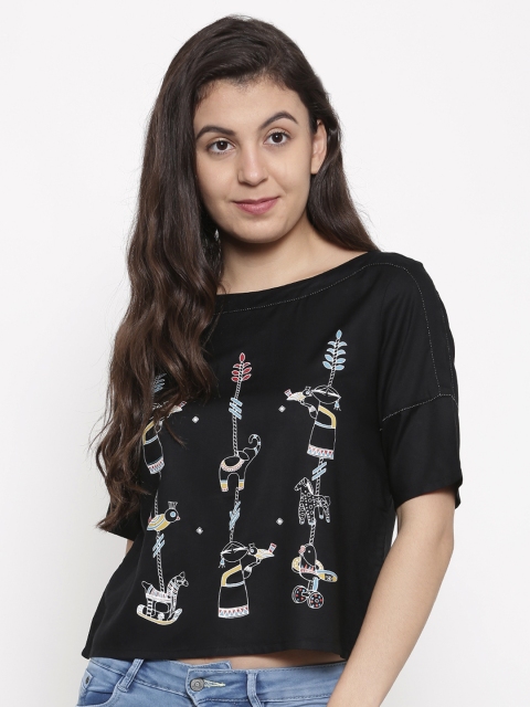 

Global Desi Women Black Printed Top