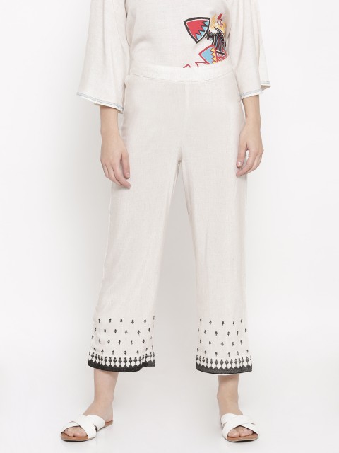 

Global Desi Women Off-White Original Regular Fit Solid Regular Trousers