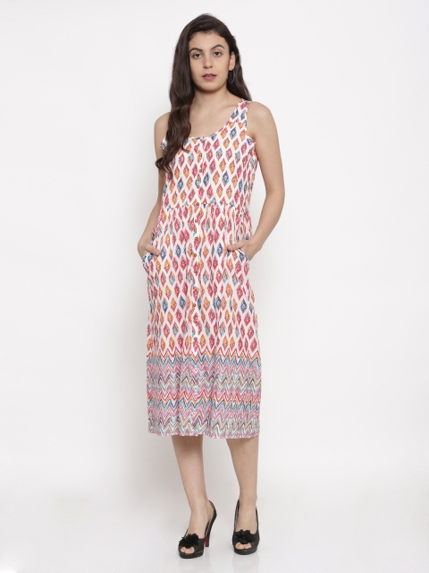 

Global Desi Women White Printed A-Line Dress