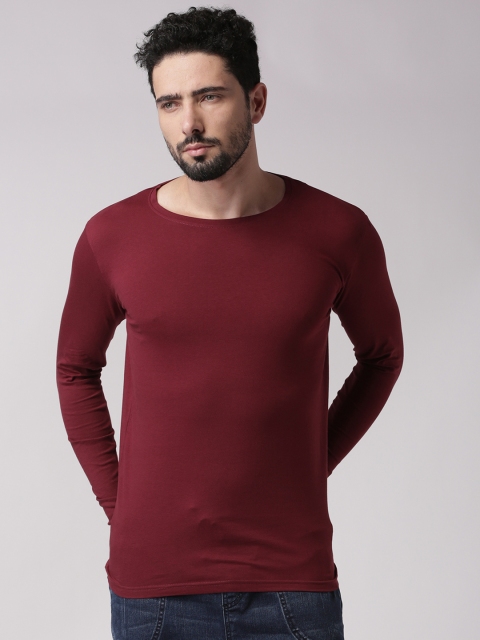 

Blue Saint Men Maroon Solid Round Neck T-shirt