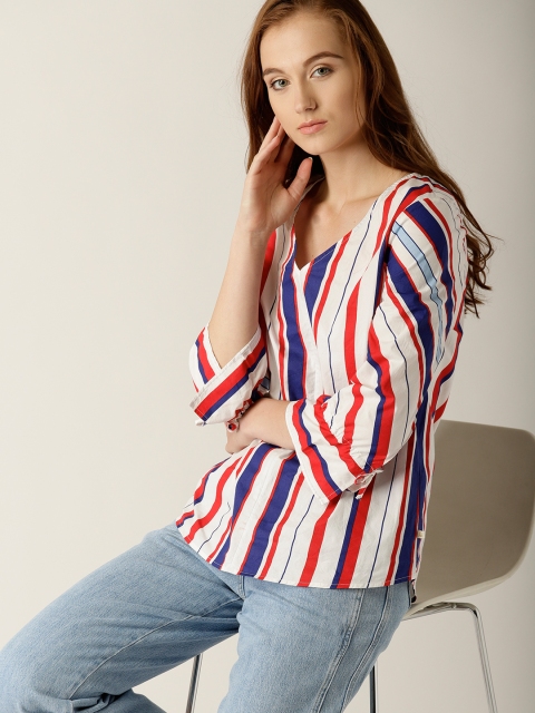 

United Colors of Benetton Women White & Red Striped Top