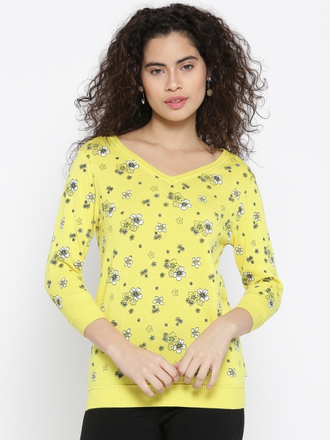 

United Colors of Benetton Women Yellow Printed Fitted Top
